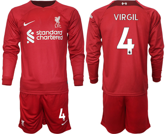 2022-2023 Liverpool 4 VIRGIL home long sleeves jerseys Suit