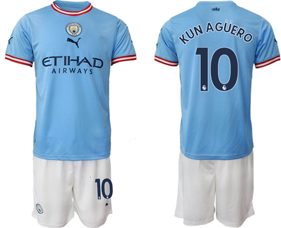 2022-2023 Manchester City 10 KUN AGUERO home jerseys Suit