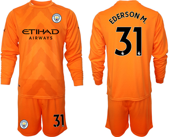 2022-2023 Manchester City 31 EDERSON M. Orange red goalkeeper long sleeve jerseys Suit