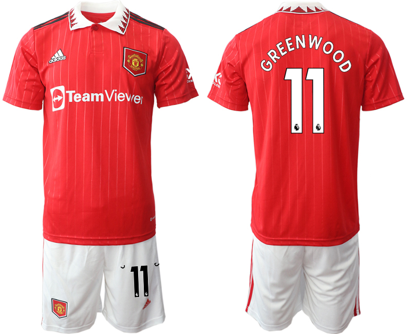 2022-2023 Manchester United 11 GREEN WOOD Home Red Jerseys suit