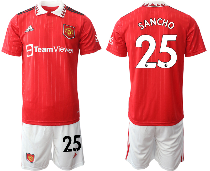 2022-2023 Manchester United 25 SANCHO Home Red Jerseys suit