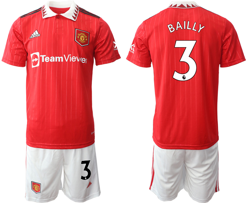 2022-2023 Manchester United 3 BAILLY Home Red Jerseys suit