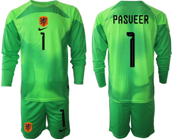 2022-2023 Netherlands 1 PASVEER green goalkeeper long sleeve jerseys Suit