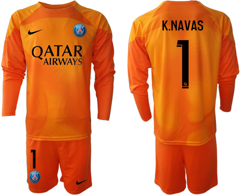 2022-2023 Paris Saint-Germain 1 K.NAVAS Orange goalkeeper long sleeve jerseys Suit