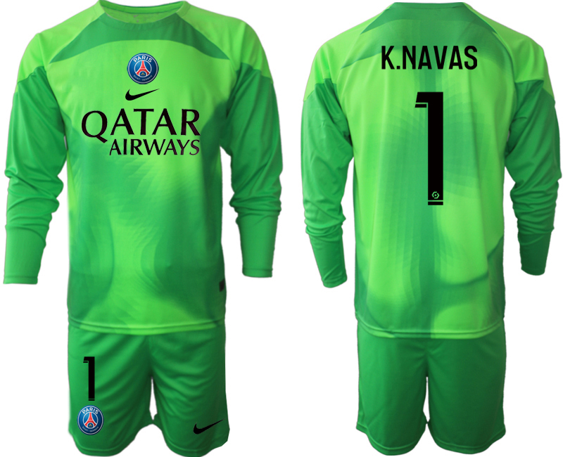 2022-2023 Paris Saint-Germain 1 K.NAVAS green goalkeeper long sleeve jerseys Suit