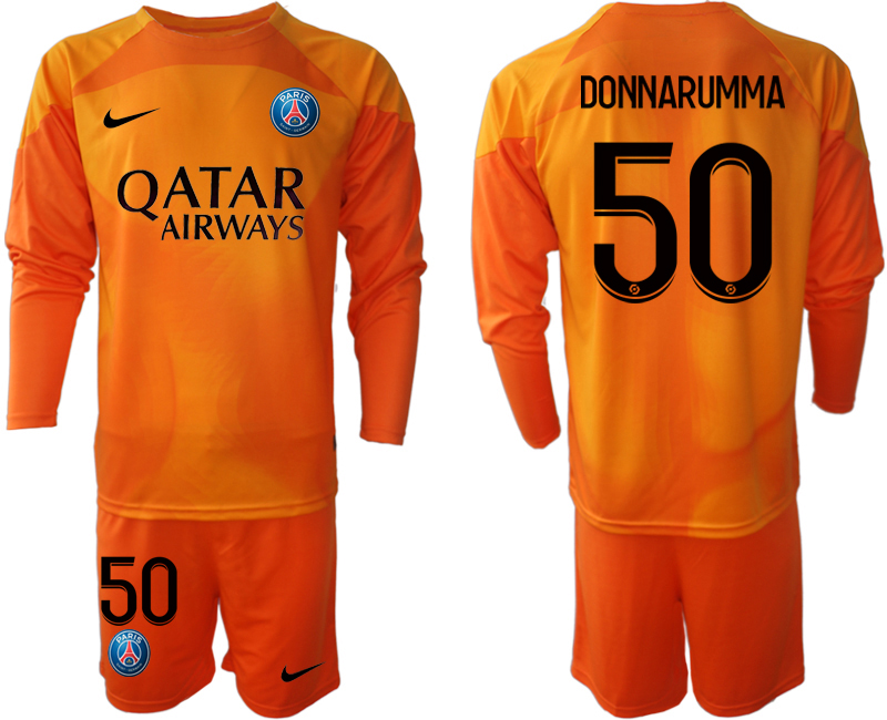 2022-2023 Paris Saint-Germain 50 DONNARUMMA Orange goalkeeper long sleeve jerseys Suit
