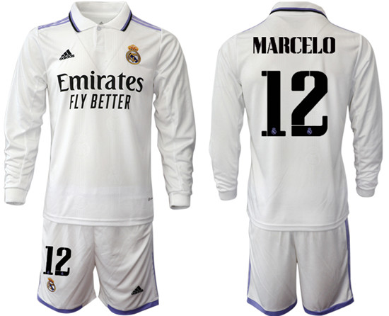 2022-2023 Real Madrid 12 MARCELO home long sleeve Jerseys suit