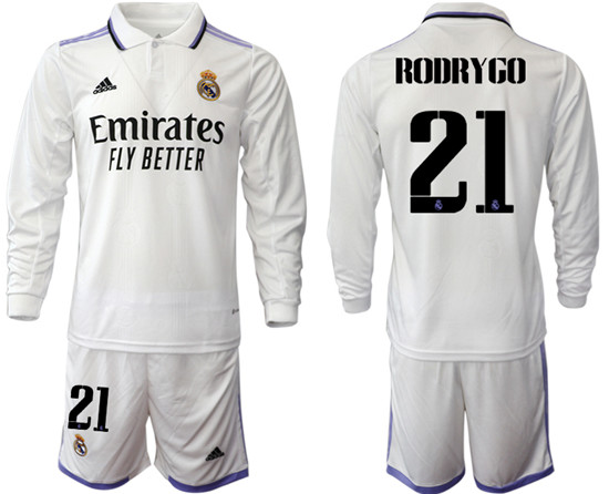 2022-2023 Real Madrid 21 RODRYGO home long sleeve Jerseys suit