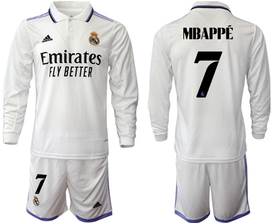 2022-2023 Real Madrid 7 MBAPPE home long sleeve Jerseys suit