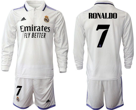 2022-2023 Real Madrid 7 RONALDO home long sleeve Jerseys suit