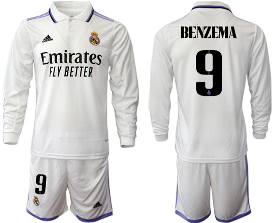 2022-2023 Real Madrid 9 BENZEMA home long sleeve Jerseys suit