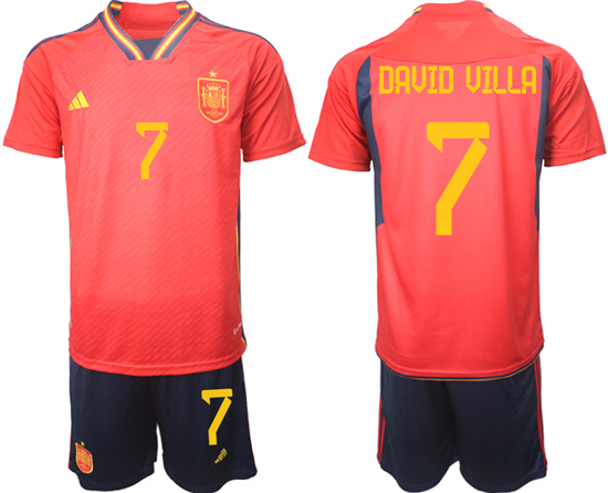 2022-2023 Spain 7 DAVID VILLA home jerseys Suit