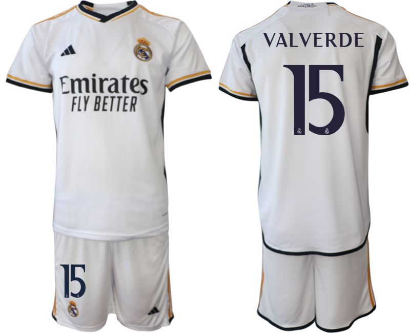 2023-24 Real Madrid  #15 VALUVERDE Home white Jerseys Suit