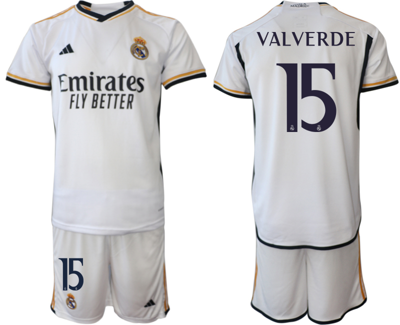 2023-24 Real Madrid #15 VALUVERDE Home white Jerseys Suit