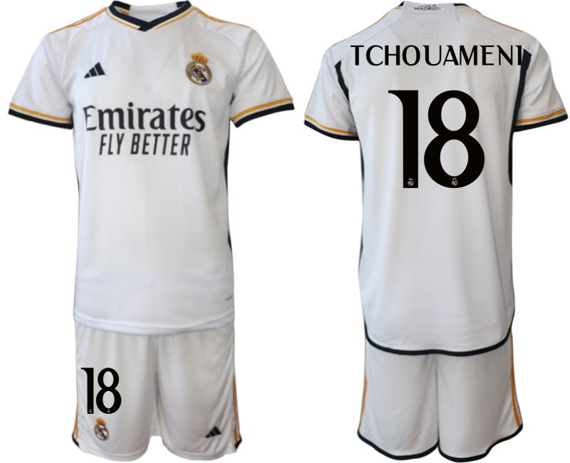 2023-24 Real Madrid  #18 TCHOUAMENI Home white Jerseys Suit