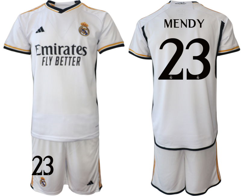 2023-24 Real Madrid  #23 MENDY Home white Jerseys Suit