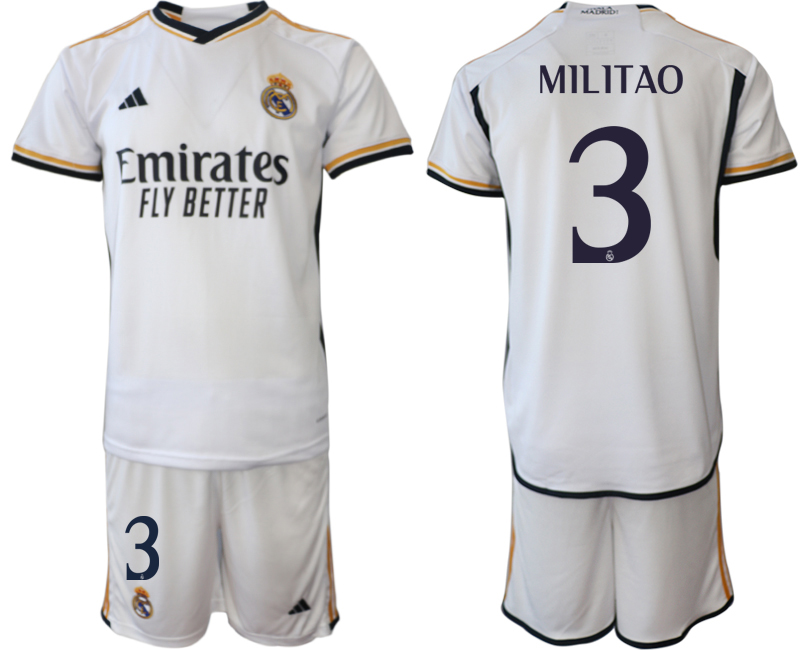 2023-24 Real Madrid  #3 MILITAO Home white Jerseys Suit