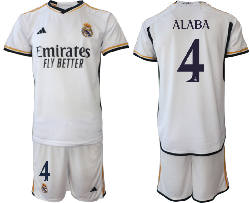 2023-24 Real Madrid  #4 ALABA Home white Jerseys Suit