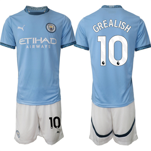 Men's Manchester City  #10 GREALISH home 2024-25 Suit Soccer Jerseys