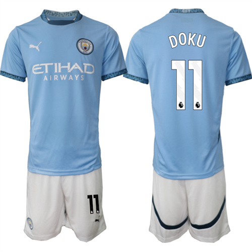 Men's Manchester City  #11 DOKU home 2024-25 Suit Soccer Jerseys