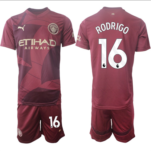 Men's Manchester City  #16 RODRIGO Red Third 2024-25 Suit Soccer Jerseys