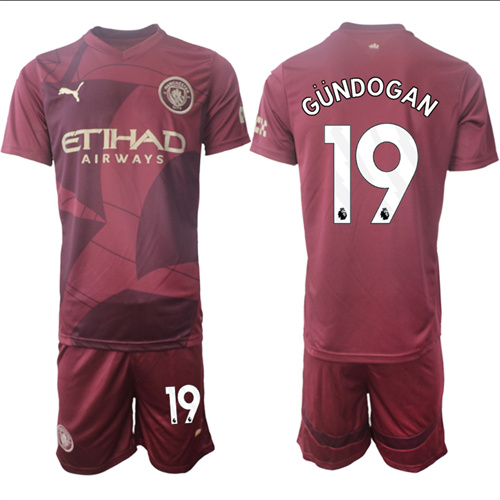 Men's Manchester City #19 GUNDOGAN Red Third 2024-25 Suit Soccer Jerseys