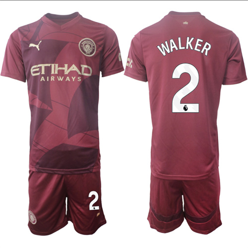 Men's Manchester City  #2 WALKER Red Third 2024-25 Suit Soccer Jerseys