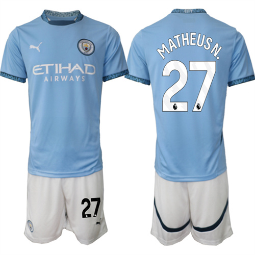 Men's Manchester City  #27 MATHEUSN. home 2024-25 Suit Soccer Jerseys