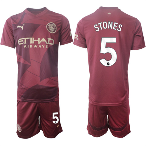 Men's Manchester City  #5 STONES Red Third 2024-25 Suit Soccer Jerseys