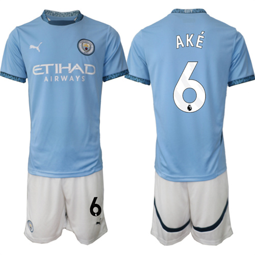 Men's Manchester City #6 AKE home 2024-25 Suit Soccer Jerseys