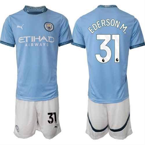 Men's Manchester City #31 EDERSON M. home 2024-25 Suit Soccer Jerseys