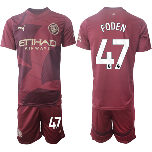 Men's Manchester City #47 FOEDN Red Third 2024-25 Suit Soccer Jerseys