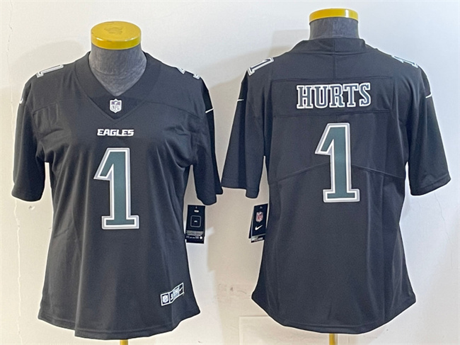 Women's Philadelphia Eagles #1 Jalen Hurts Black Fashion Vapor Untouchable Limited Football Stitched Jersey(Run Small)