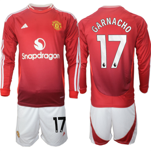 Manchester United #17 GARNACHO Home Red Long Sleeve Navy 2024-25 suit soccer jerseys