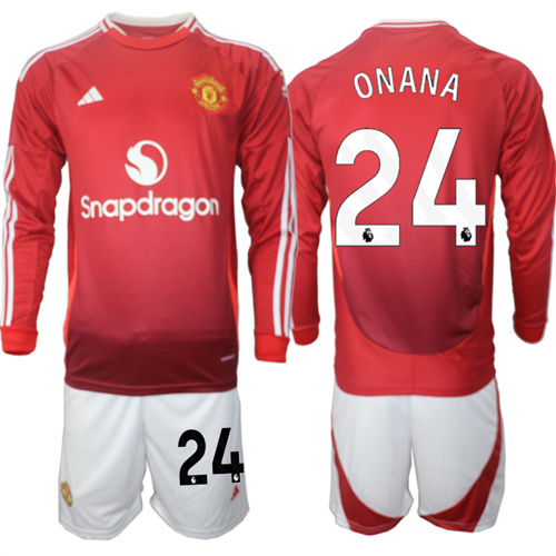 Manchester United #24 ONANA Home Red Long Sleeve Navy 2024-25 suit soccer jerseys