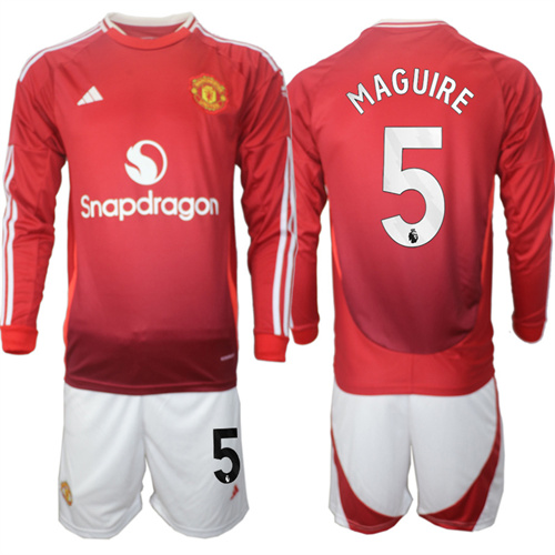 Manchester United #5 MAGUIRE Home Red Long Sleeve Navy 2024-25 suit soccer jerseys