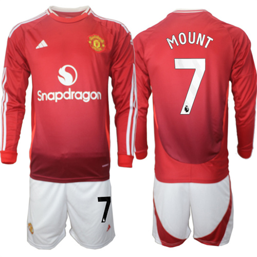 Manchester United #7 MOUNT Home Red Long Sleeve Navy 2024-25 suit soccer jerseys