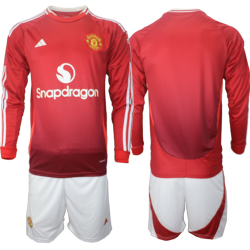 Manchester United Blank Home Red Long Sleeve Navy 2024-25 suit soccer jerseys