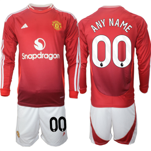 Manchester United Custom Any Name And Number Home Red Long Sleeve Navy 2024-25 suit soccer jerseys