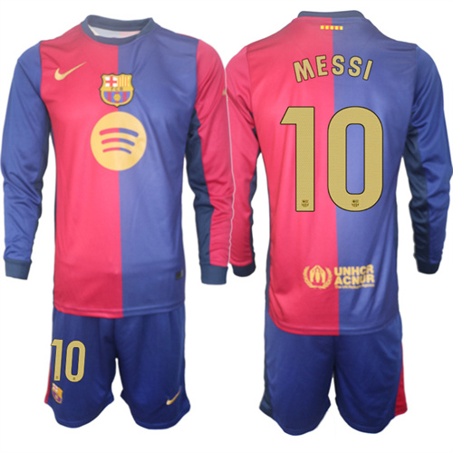 Men's FC Barcelona Home Long Sleeves 10# MESSI 2024-25 Suit Soccer Jerseys