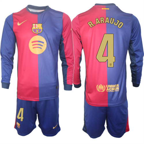 Men's FC Barcelona Home Long Sleeves 4# R.ARAUJO 2024-25 Suit Soccer Jerseys
