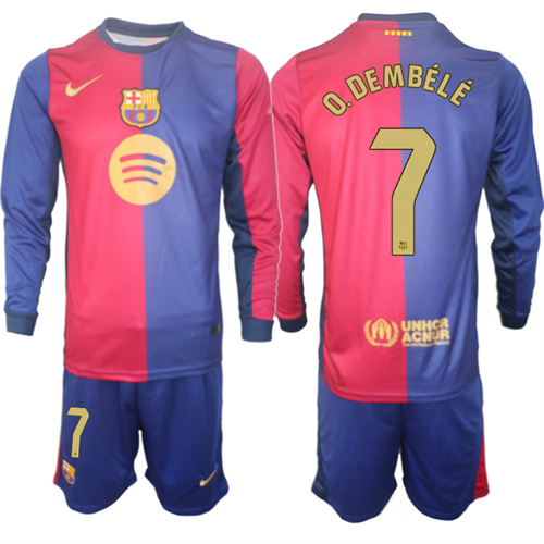 Men's FC Barcelona Home Long Sleeves 7# O.DEMBELE 2024-25 Suit Soccer Jerseys