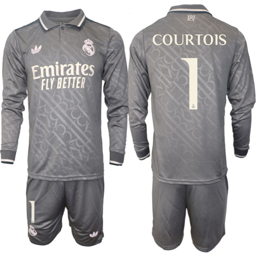 Men's Real Madrid away Long sleeves 1# COURTOIS 2024-25 Suit Soccer Jerseys