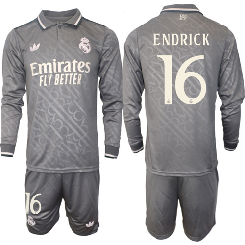 Men's Real Madrid away Long sleeves 16# ENDRICK 2024-25 Suit Soccer Jerseys