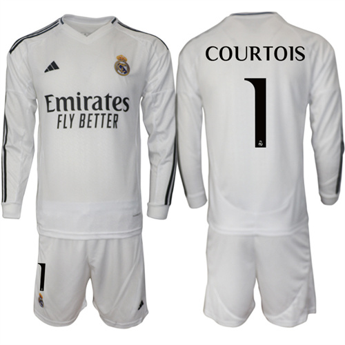 Men's Real Madrid home Long sleeves 1# COURTOIS 2024-25 Suit Soccer Jerseys