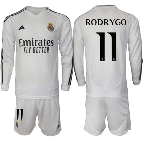 Men's Real Madrid home Long sleeves 11# RODRYGO 2024-25 Suit Soccer Jerseys