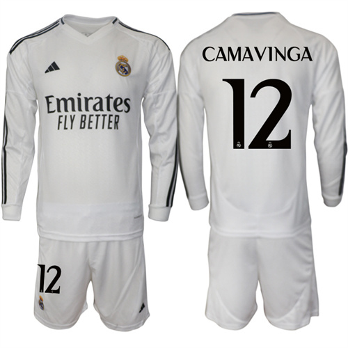 Men's Real Madrid home Long sleeves 12# CAMAVINGA 2024-25 Suit Soccer Jerseys