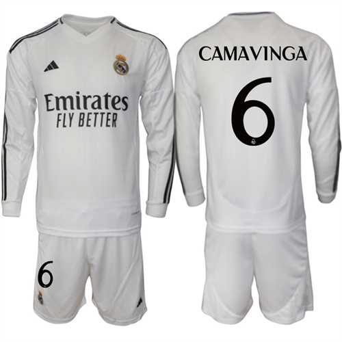 Men's Real Madrid home Long sleeves 6# CAMAVINGA 2024-25 Suit Soccer Jerseys