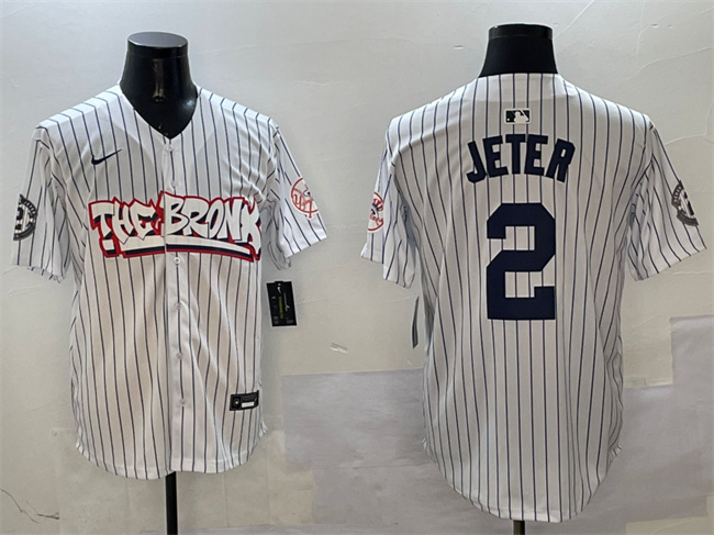 Men's New York Yankees #2 Derek Jeter White Bronx Graffiti Vapor Limited Stitched Baseball Jersey