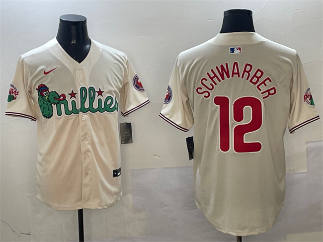 Men's Philadelphia Phillies #12 Kyle Schwarber Cream Phanatic Limited Stitched Jersey